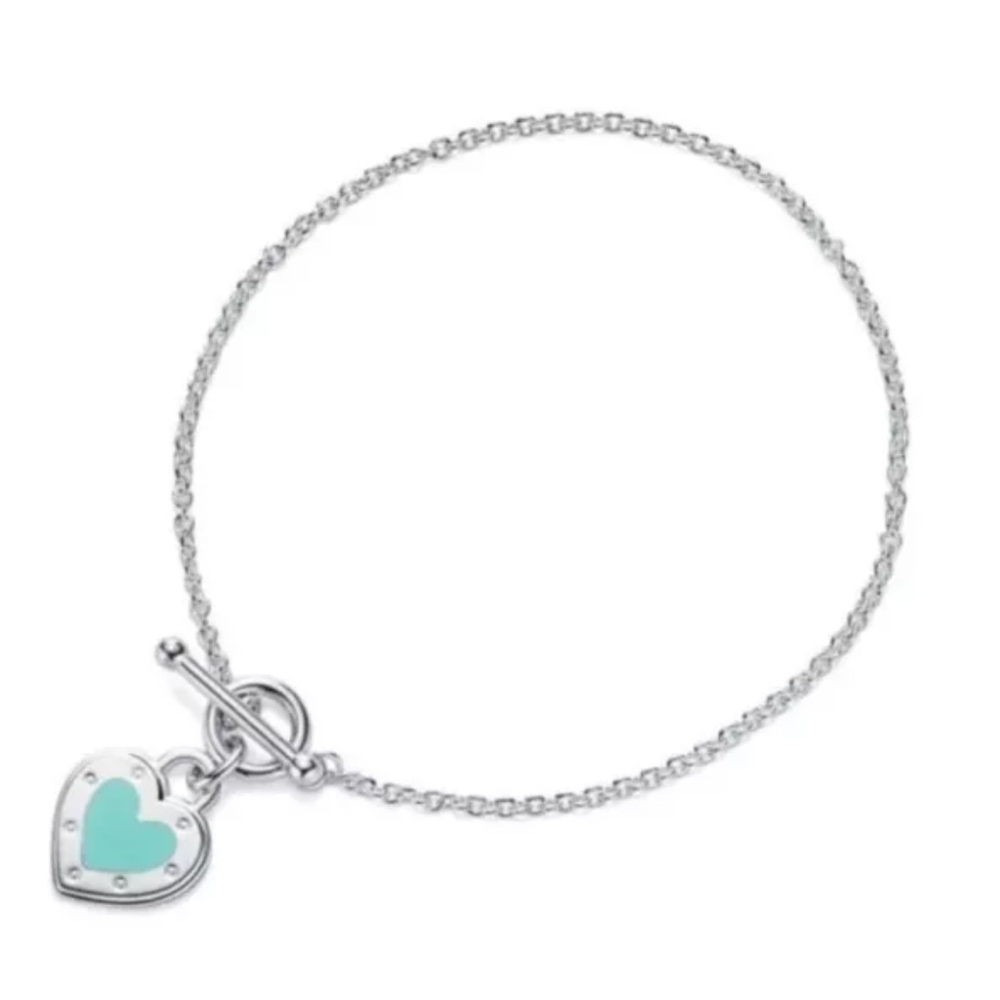 Tiffany & Co. Sterling Silver Blue Enamel "LOVE" Toggle Bracelet 6.3 Inches
